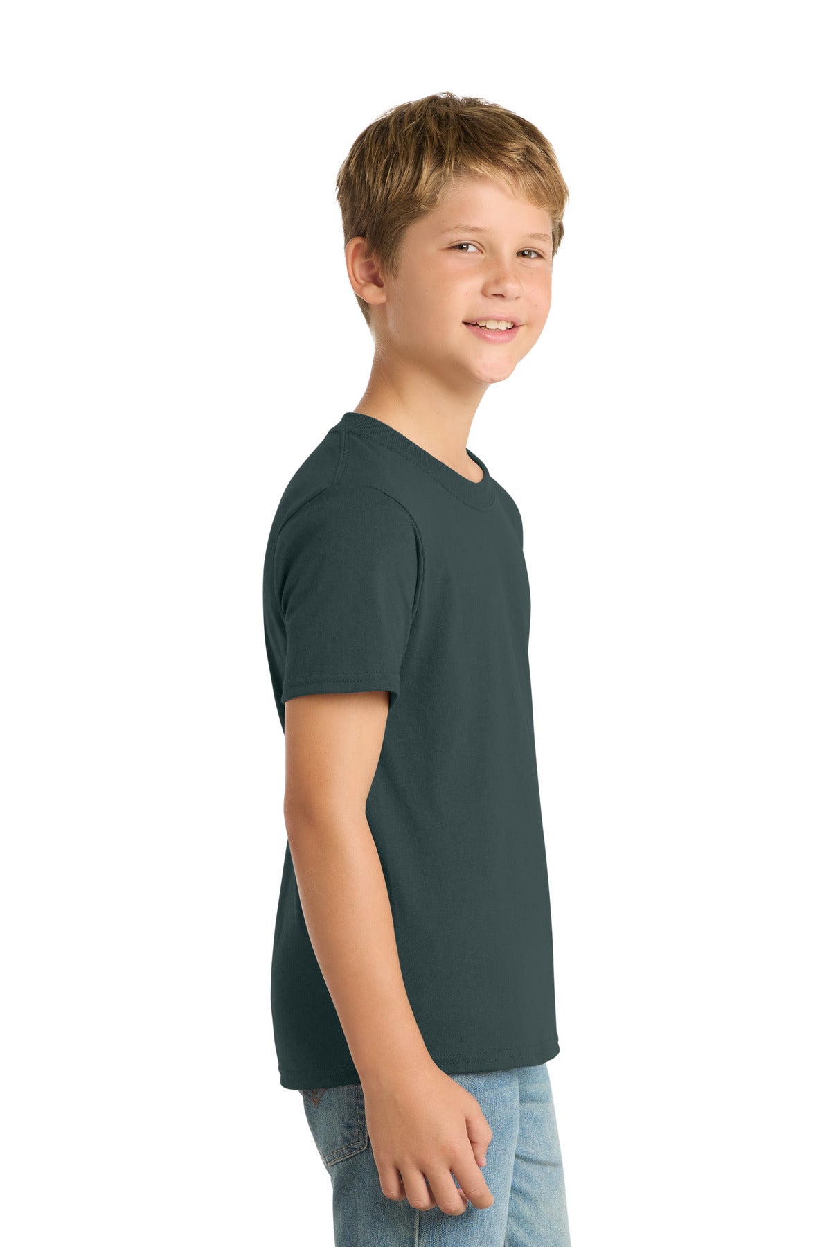 Dark Green Port & Co Youth Core Blend Tee. PC55Y plain
