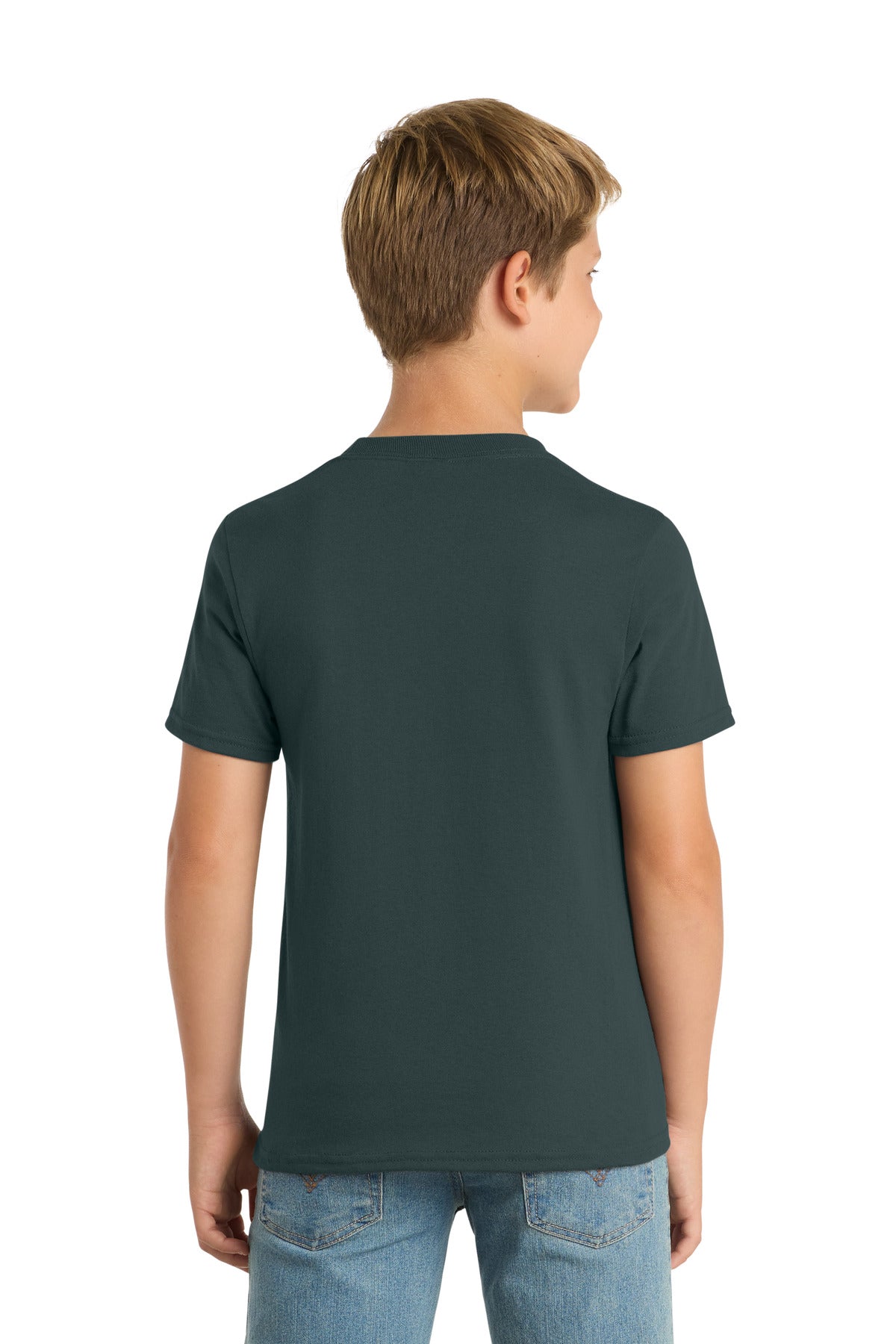 Dark Green Port & Co Youth Core Blend Tee. PC55Y plain