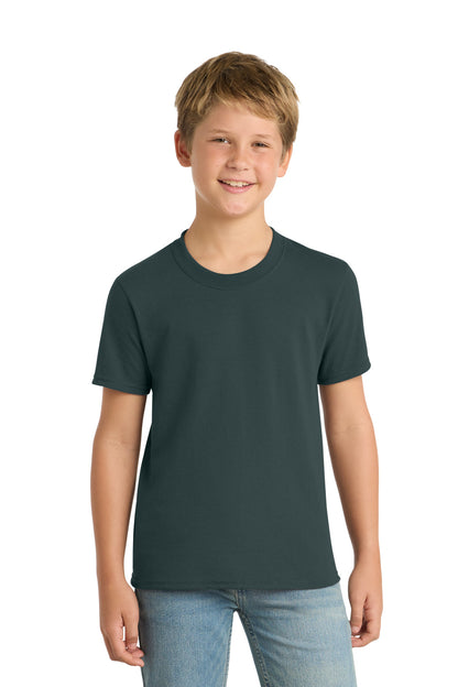 Dark Green Port & Co Youth Core Blend Tee. PC55Y plain