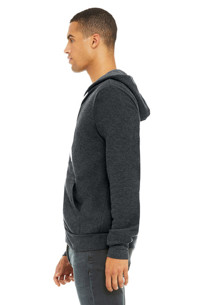 Dark Grey Ht BELLA+CANVAS Unisex Sponge Fleece Full-Zip Hoodie. BC3739 plain
