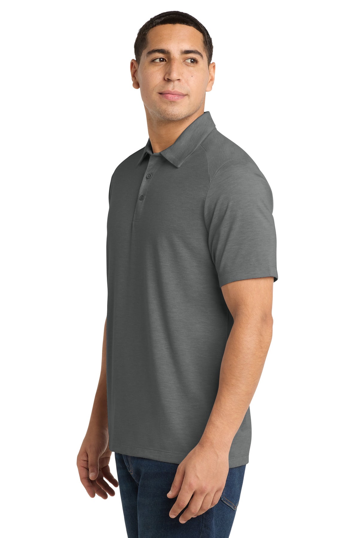 Dark Grey Hthr Sport-Tek PosiCharge Tri-Blend Wicking Polo. ST405 plain