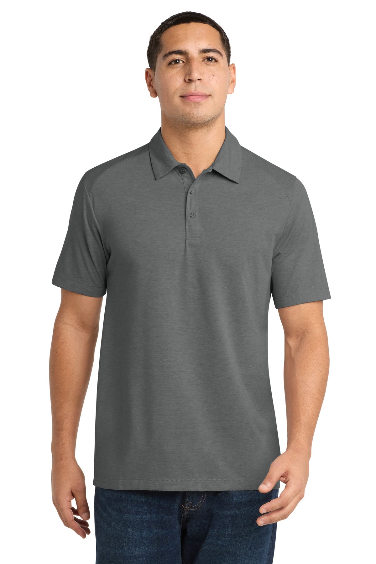Dark Grey Hthr Sport-Tek PosiCharge Tri-Blend Wicking Polo. ST405 plain