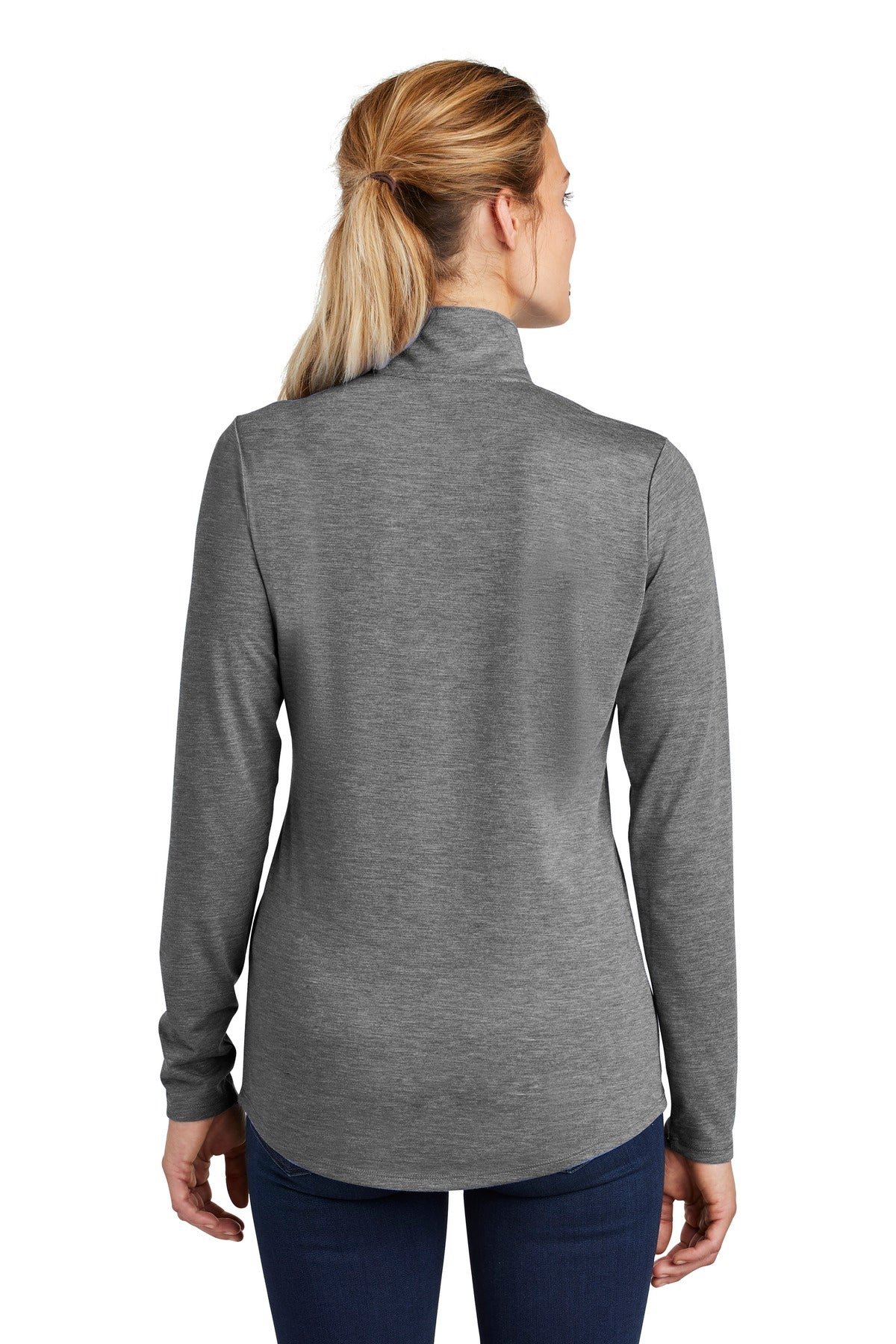 Dark Grey Hthr Sport-Tek Women's PosiCharge Tri-Blend Wicking 1/4-Zip Pullover. LST407 plain