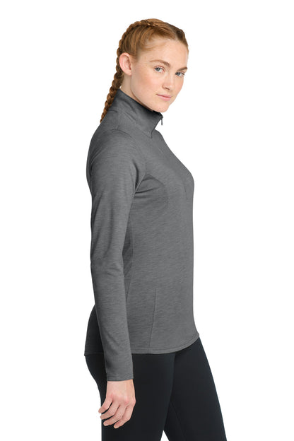 Dark Grey Hthr Sport-Tek Women's PosiCharge Tri-Blend Wicking 1/4-Zip Pullover. LST407 plain