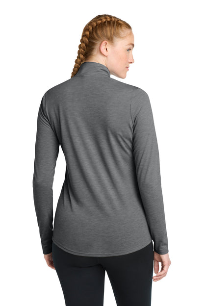 Dark Grey Hthr Sport-Tek Women's PosiCharge Tri-Blend Wicking 1/4-Zip Pullover. LST407 plain
