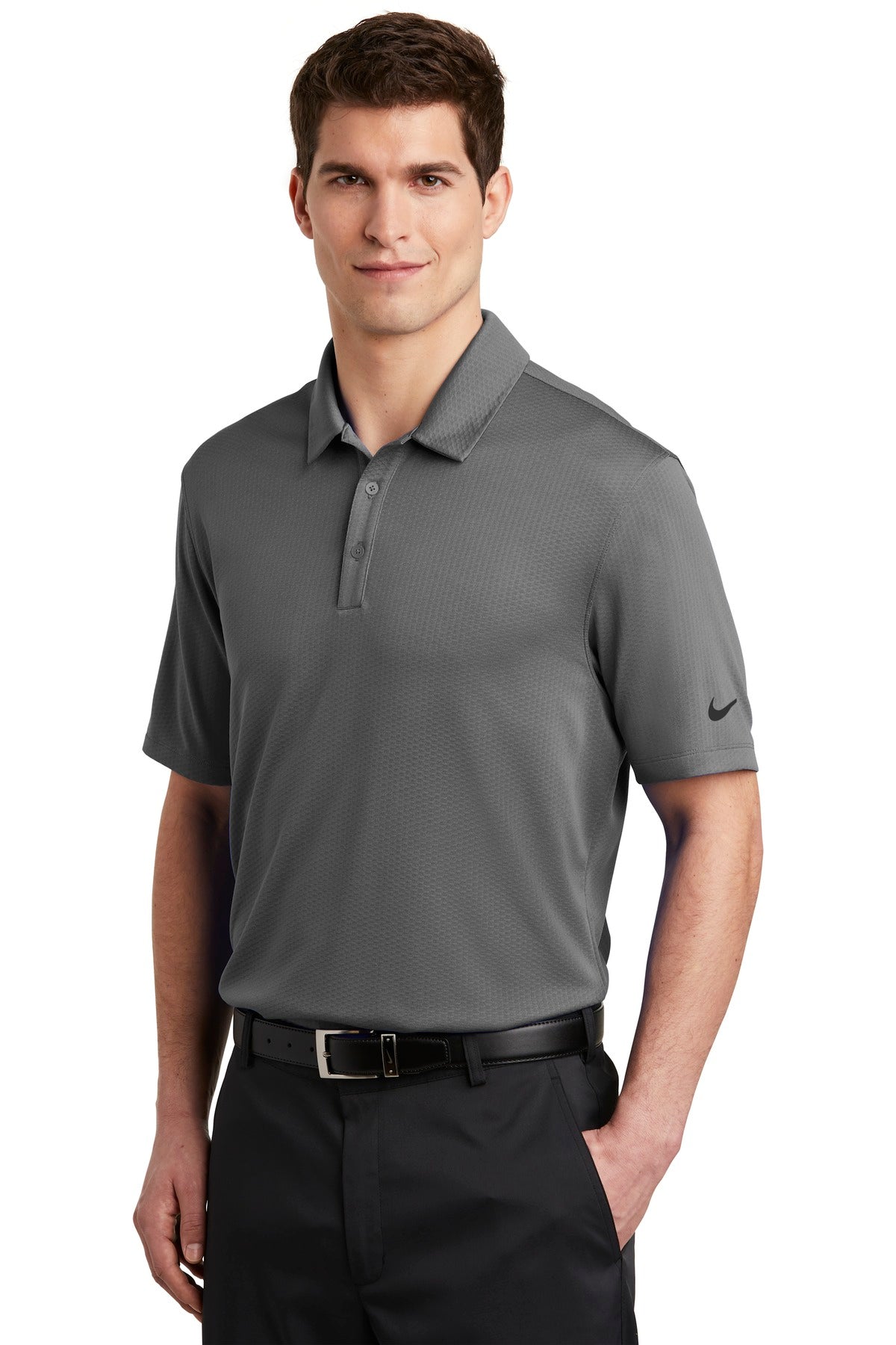 Dark Grey Nike Dri-FIT Hex Textured Polo. NKAH6266 plain