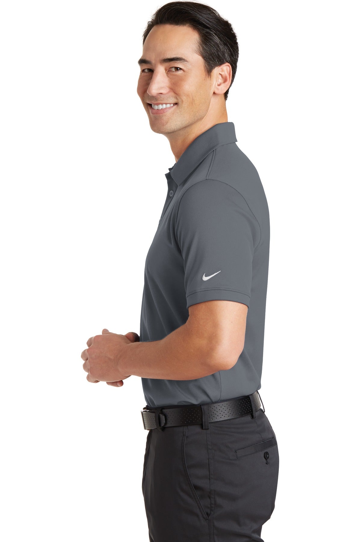 Dark Grey Nike Dri-FIT Solid Icon Pique Modern Fit Polo. 746099 plain