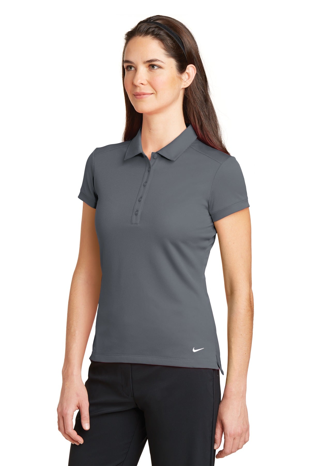 Dark Grey Nike Women's Dri-FIT Solid Icon Pique Modern Fit Polo. 746100 plain