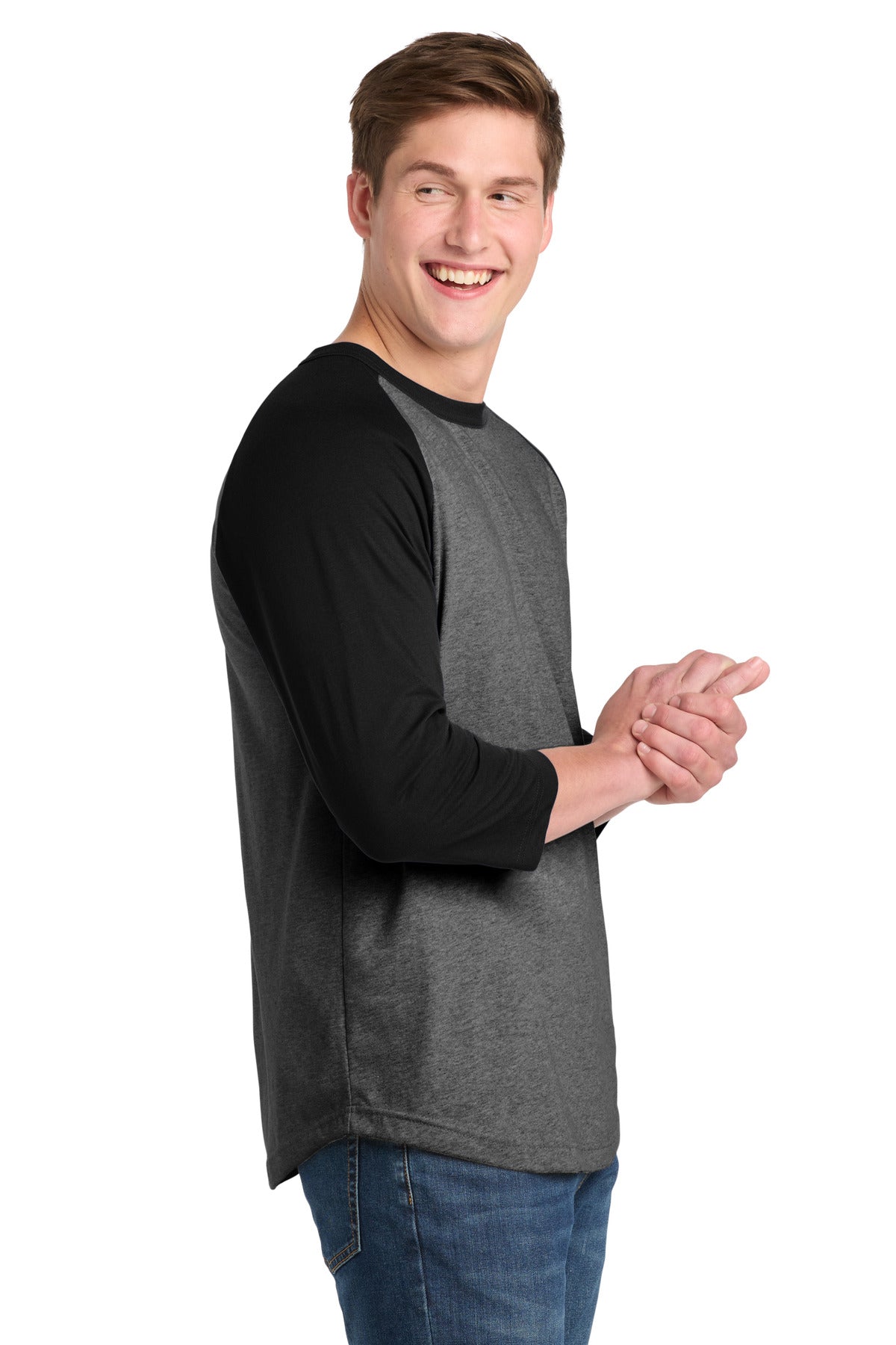 Dark He Gry/Bk Sport-Tek Colorblock Raglan Jersey. T200 plain