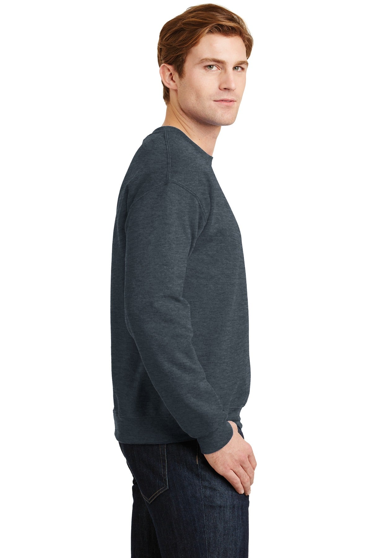 Dark Heather Gildan Heavy Blend Crewneck Sweatshirt. 18000 plain