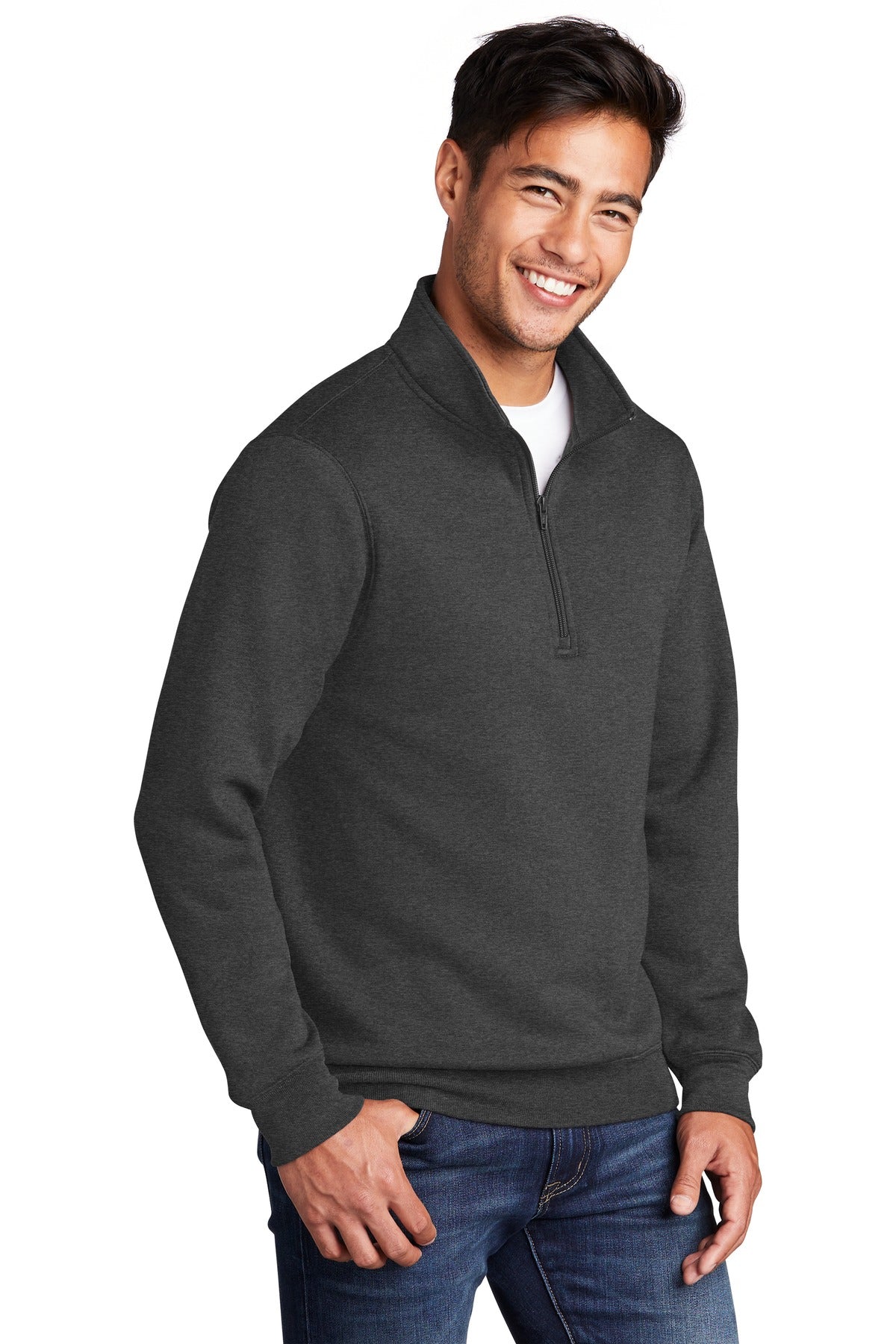 Dark Hthr Grey Port & Co Core Fleece 1/4-Zip Pullover Sweatshirt PC78Q