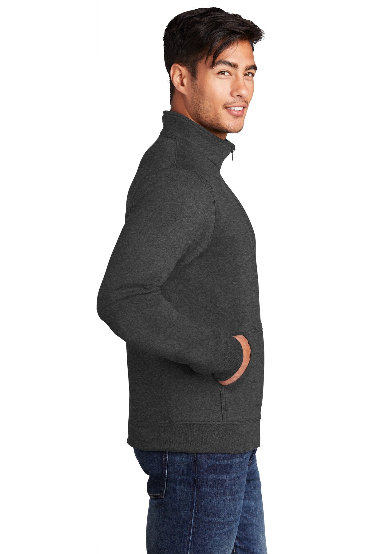Dark Hthr Grey Port & Co Core Fleece Cadet Full-Zip Sweatshirt PC78FZ plain