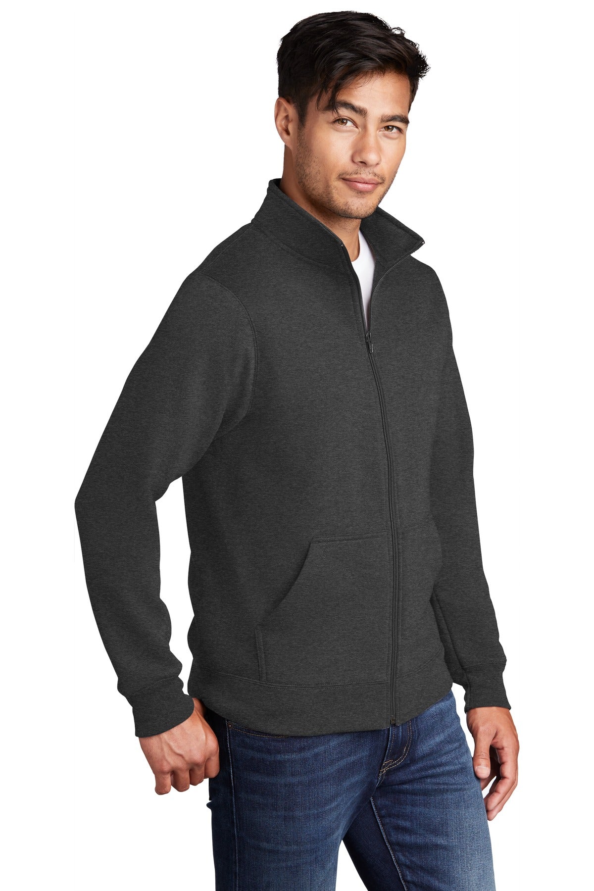Dark Hthr Grey Port & Co Core Fleece Cadet Full-Zip Sweatshirt PC78FZ plain