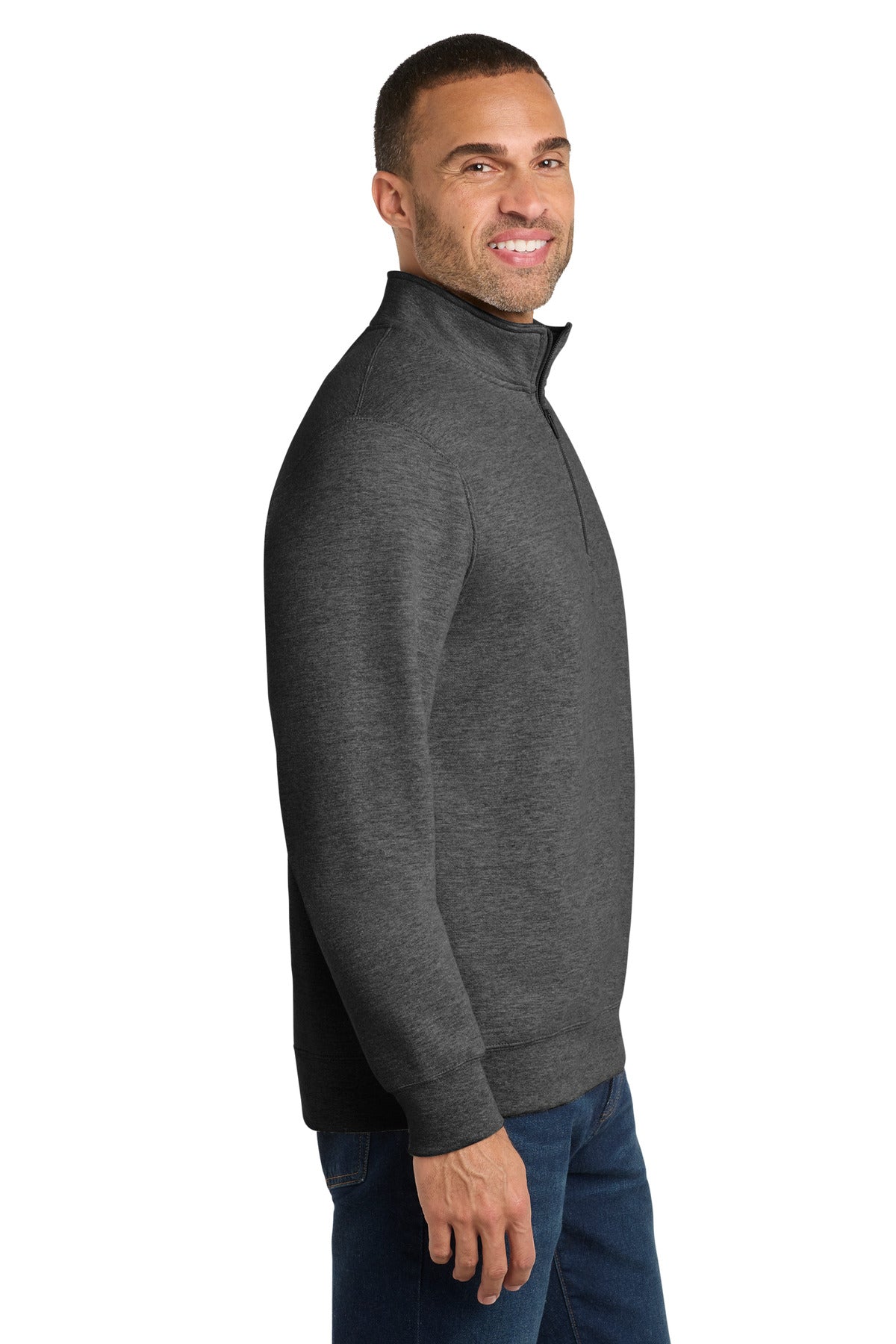 Dark Hthr Grey Port & Co Fan Favorite Fleece 1/4-Zip Pullover Sweatshirt. PC850Q plain