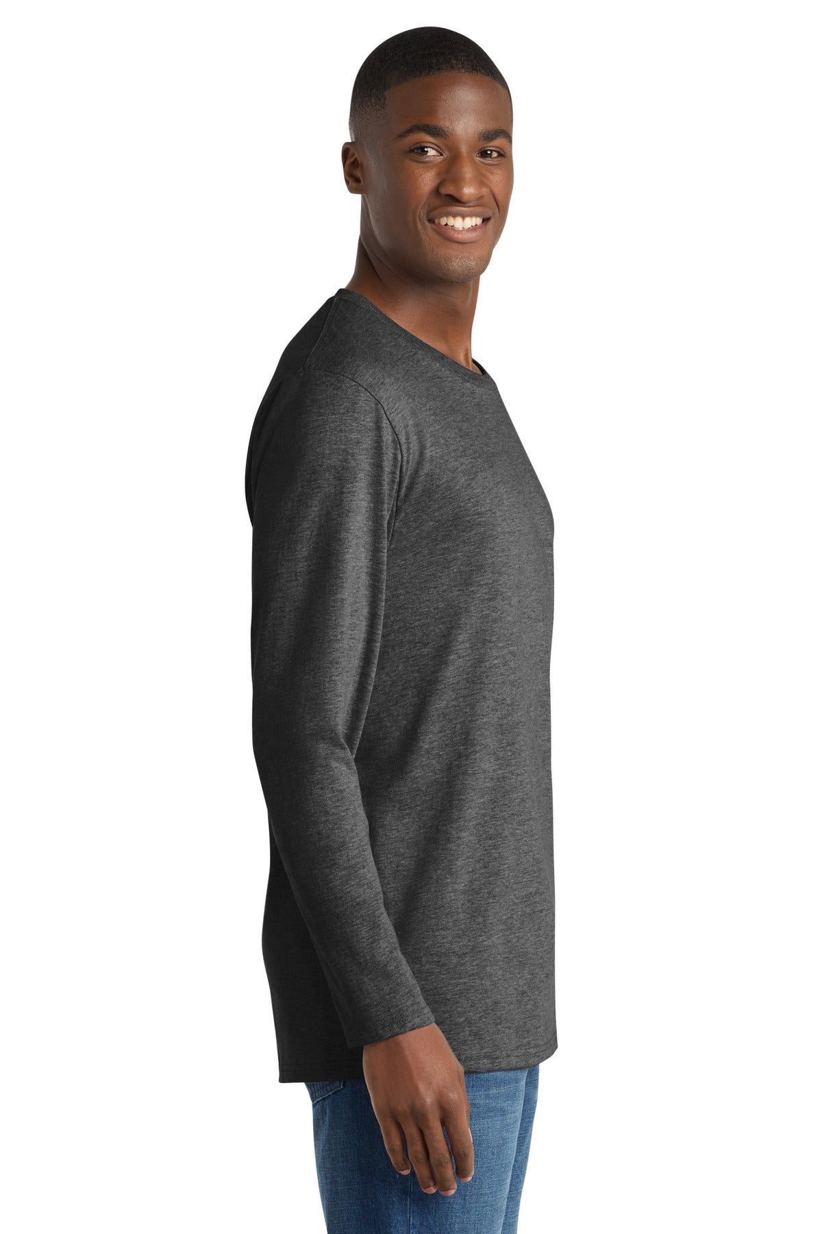 Dark Hthr Grey Port & Co Long Sleeve Bouncer Tee PC600LS plain