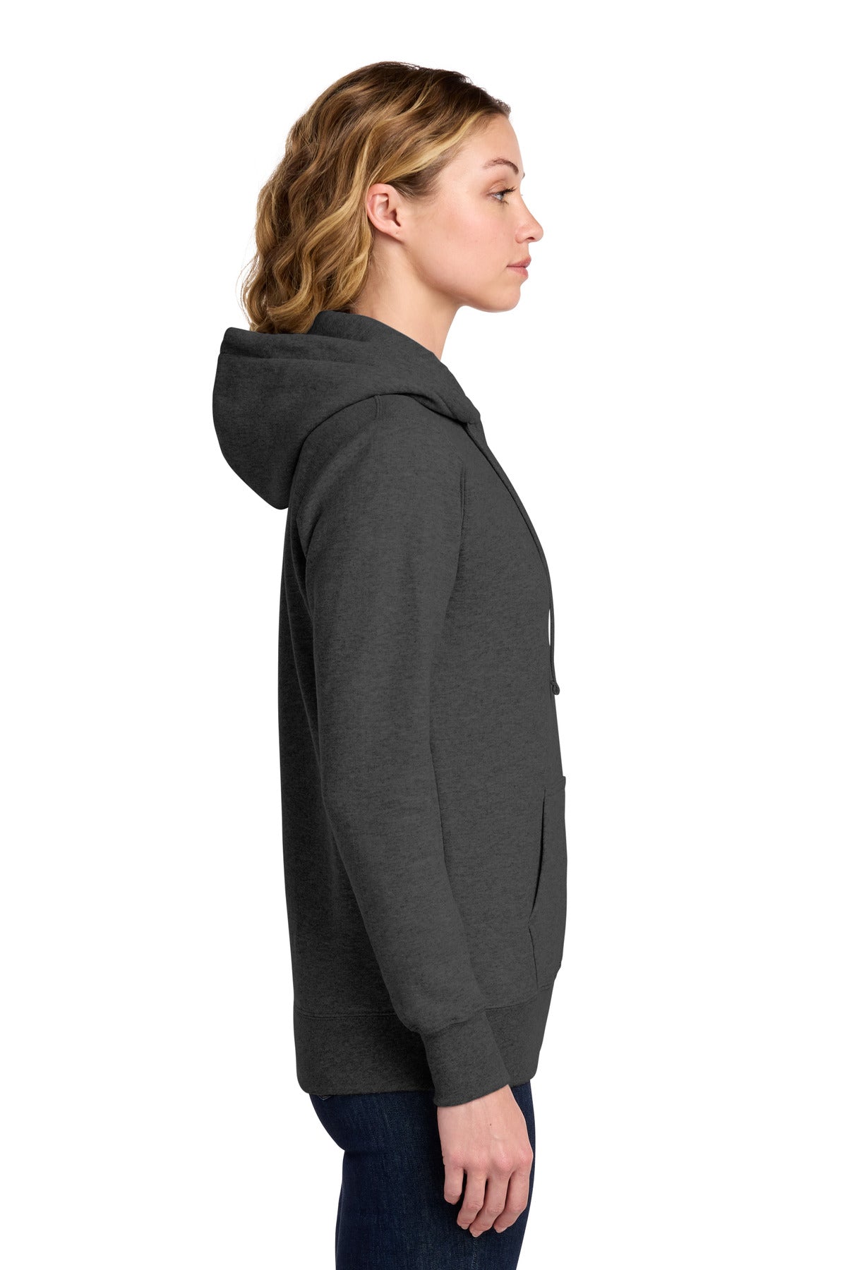 Dark Hthr Grey Port & Co Women's Core Fleece Pullover Hooded Sweatshirt LPC78H plain