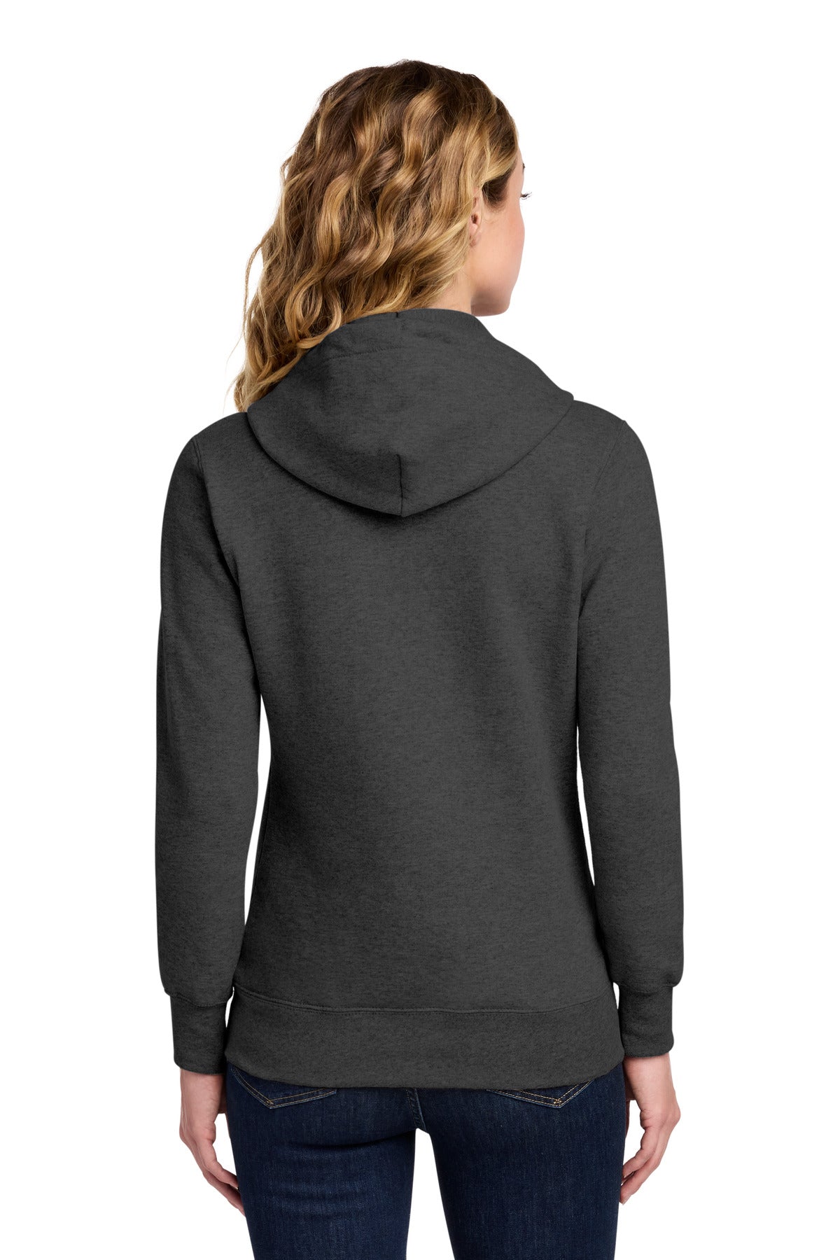 Dark Hthr Grey Port & Co Women's Core Fleece Pullover Hooded Sweatshirt LPC78H plain