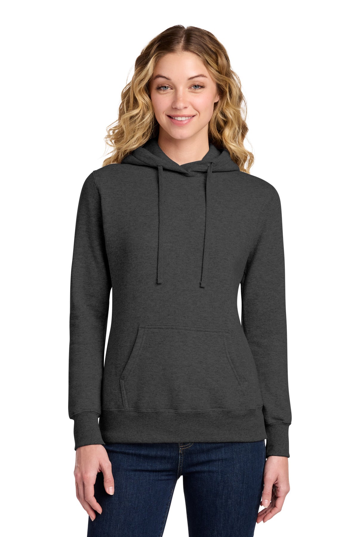 Dark Hthr Grey Port & Co Women's Core Fleece Pullover Hooded Sweatshirt LPC78H plain