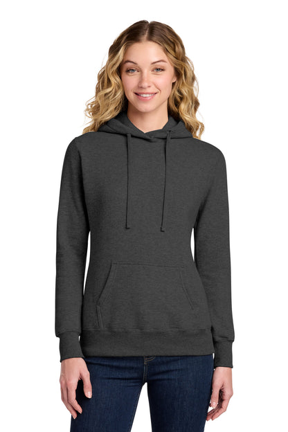 Dark Hthr Grey Port & Co Women's Core Fleece Pullover Hooded Sweatshirt LPC78H plain