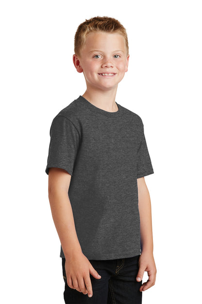 Dark Hthr Grey Port & Co Youth Fan Favorite Tee. PC450Y plain