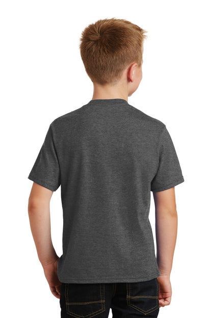 Dark Hthr Grey Port & Co Youth Fan Favorite Tee. PC450Y plain
