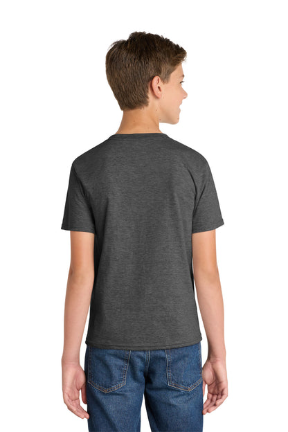 Dark Hthr Grey Port & Co Youth Fan Favorite Tee. PC450Y plain