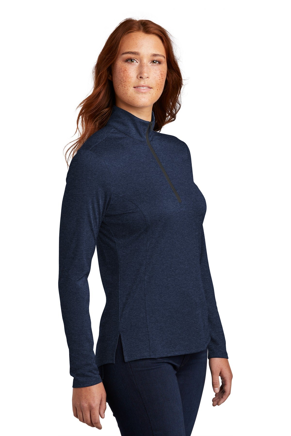 Dark Royal Hth Sport-Tek Women's Endeavor 1/2-Zip Pullover. LST469 plain