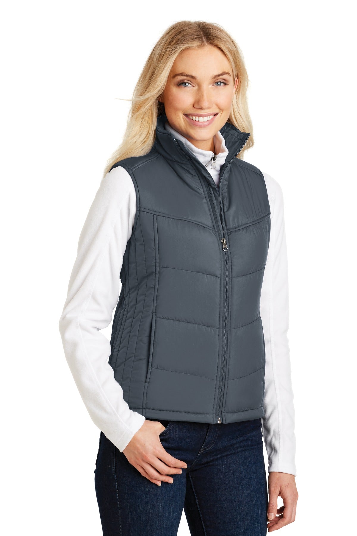 Dark Slate Port Authority Women's Puffy Vest. L709 plain