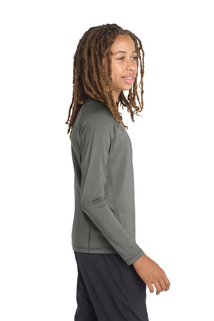 Dark Smoke Gry Sport-Tek Youth Long Sleeve Rashguard Tee. YST470LS plain