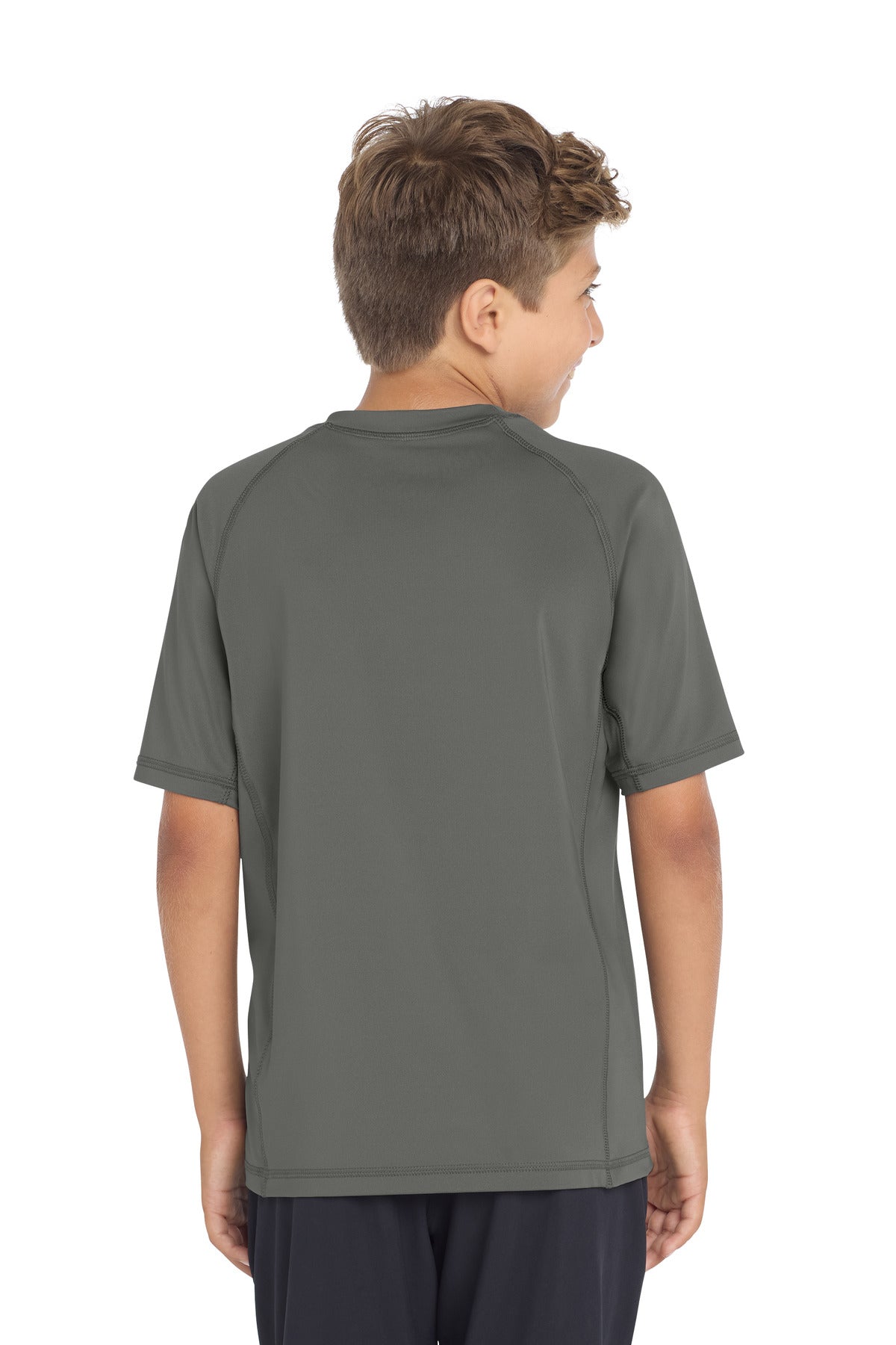 Dark Smoke Gry Sport-Tek Youth Rashguard Tee. YST470 plain