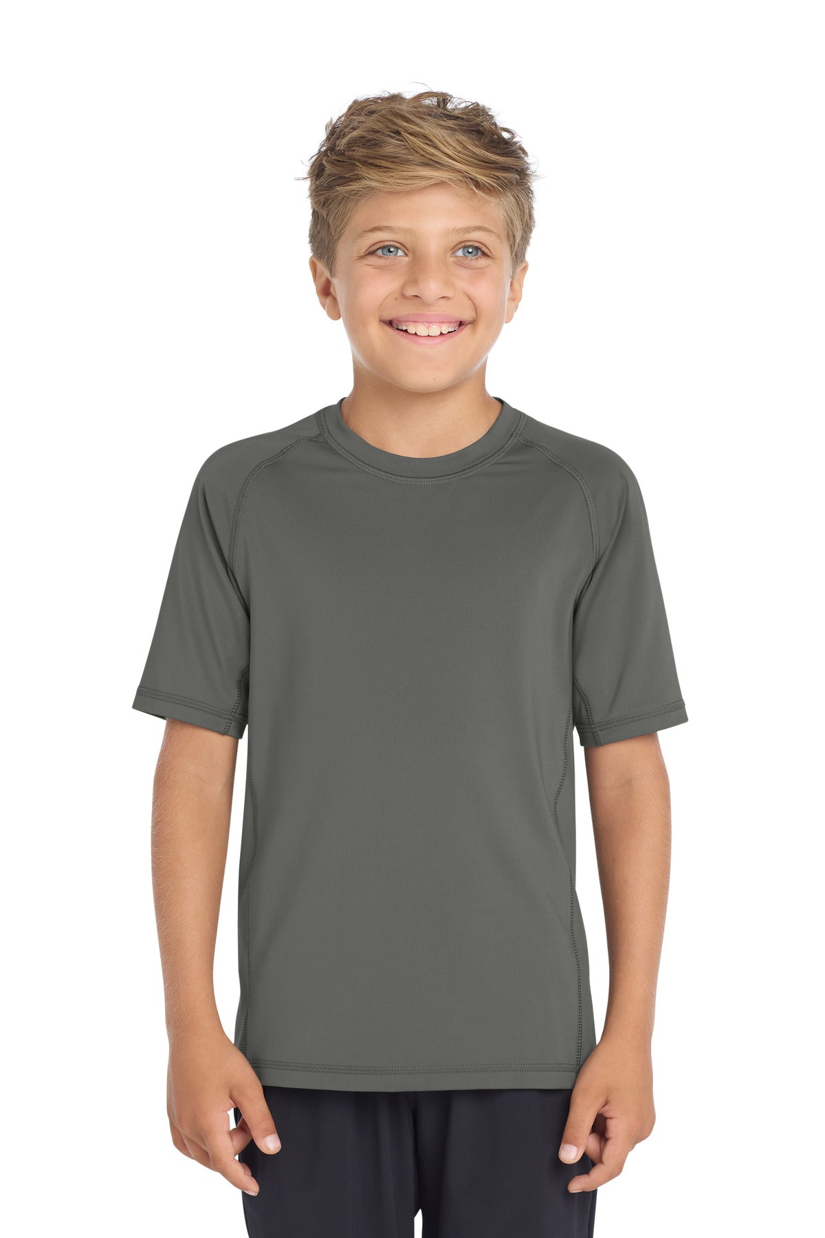 Dark Smoke Gry Sport-Tek Youth Rashguard Tee. YST470 plain