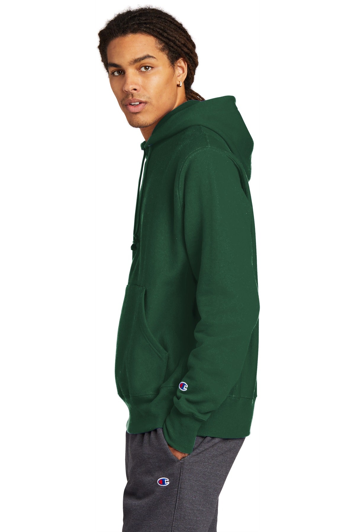 DarkGreen Champion Reverse Weave Hooded Sweatshirt S101 plain
