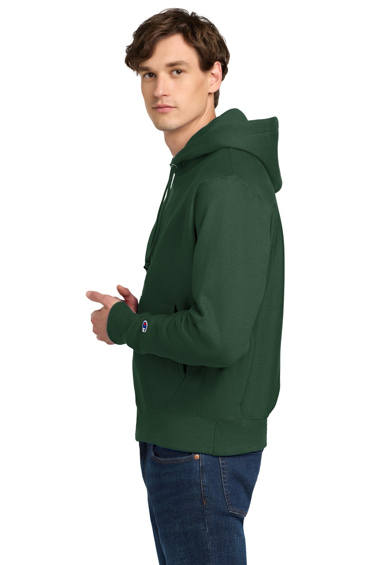 DarkGreen Champion Reverse Weave Hooded Sweatshirt S101