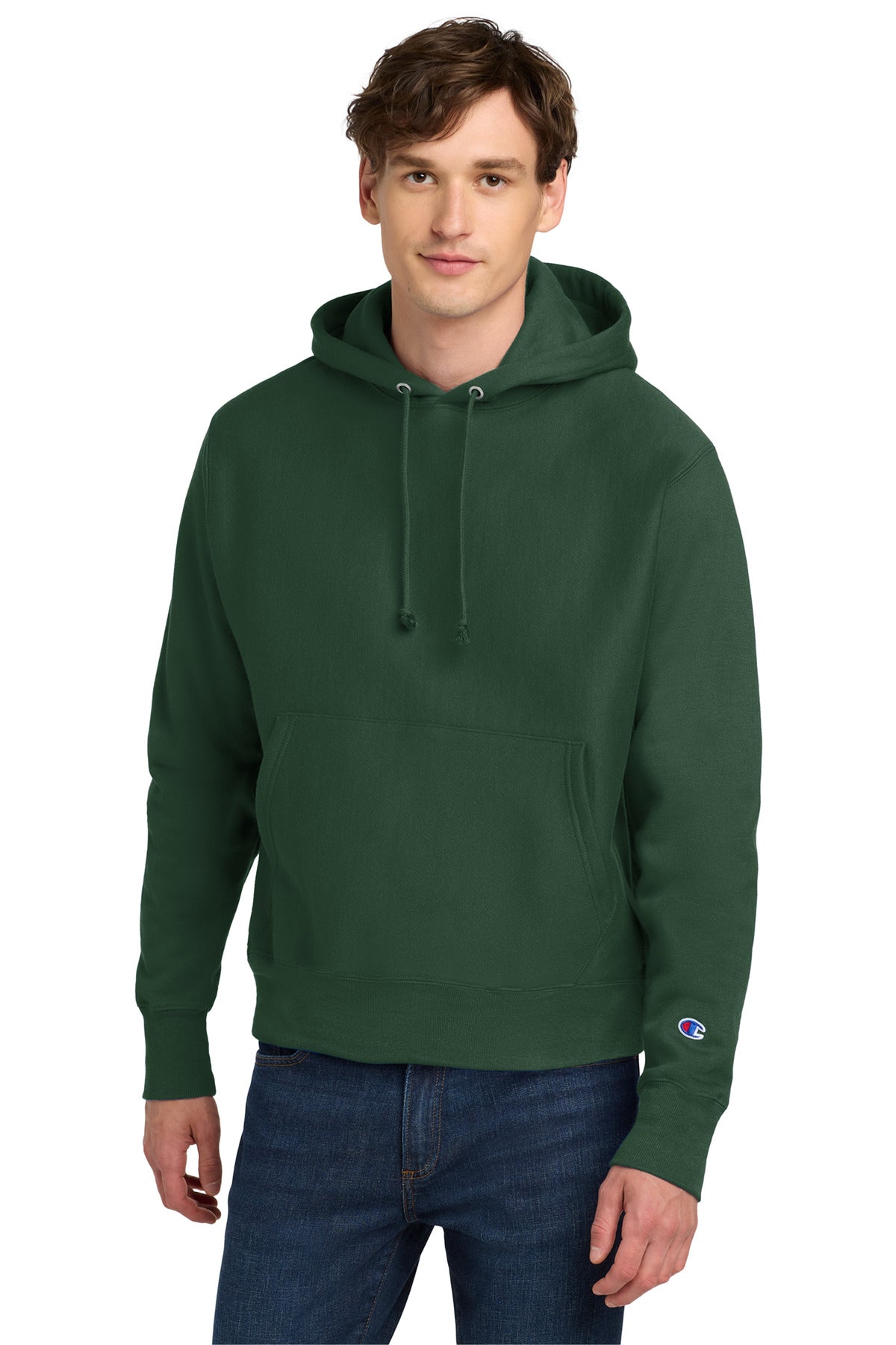 DarkGreen Champion Reverse Weave Hooded Sweatshirt S101