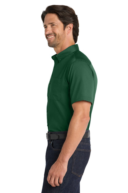 DarkGreen Port Authority Short Sleeve SuperPro React Twill Shirt. W809 plain