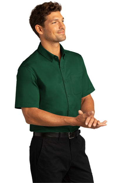 DarkGreen Port Authority Short Sleeve SuperPro React Twill Shirt. W809 plain