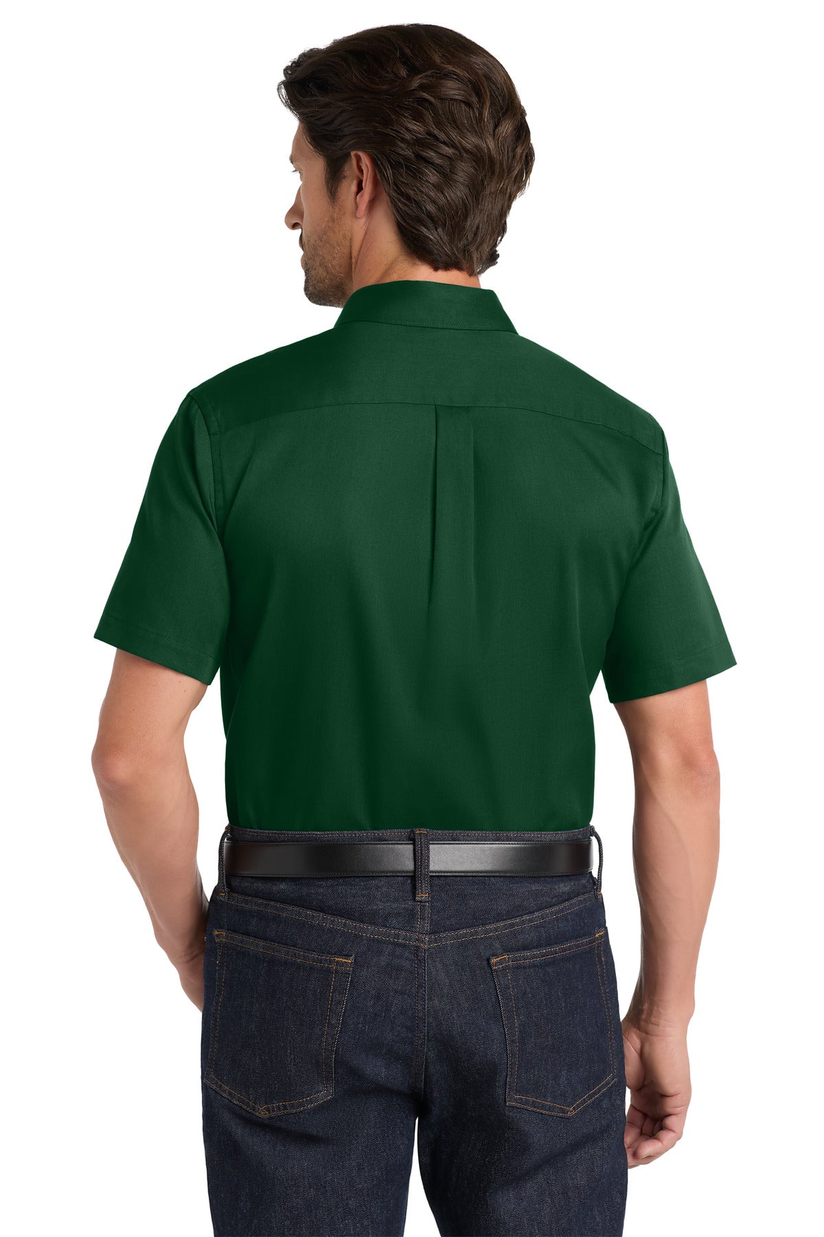 DarkGreen Port Authority Short Sleeve SuperPro React Twill Shirt. W809 plain