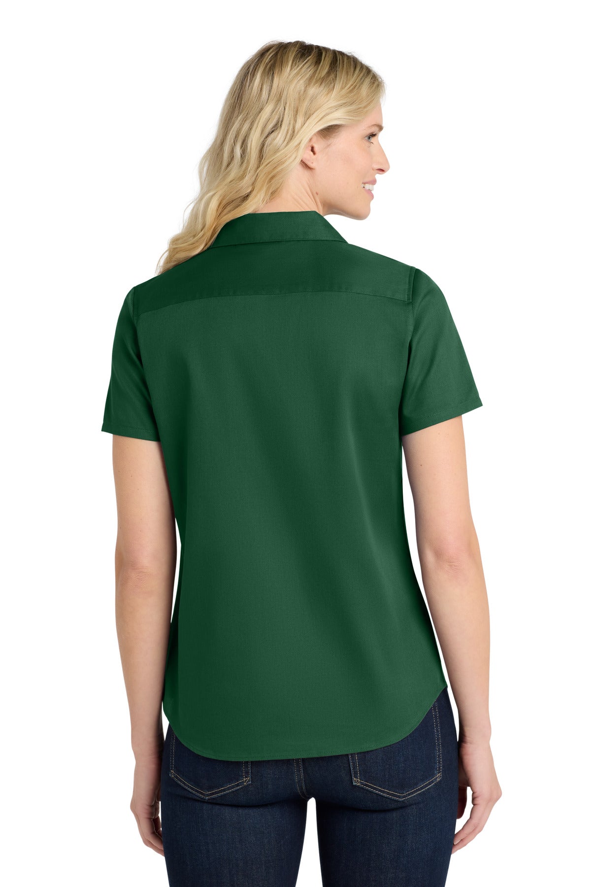 DarkGreen Port Authority Women's Short Sleeve SuperPro React Twill Shirt. LW809 plain