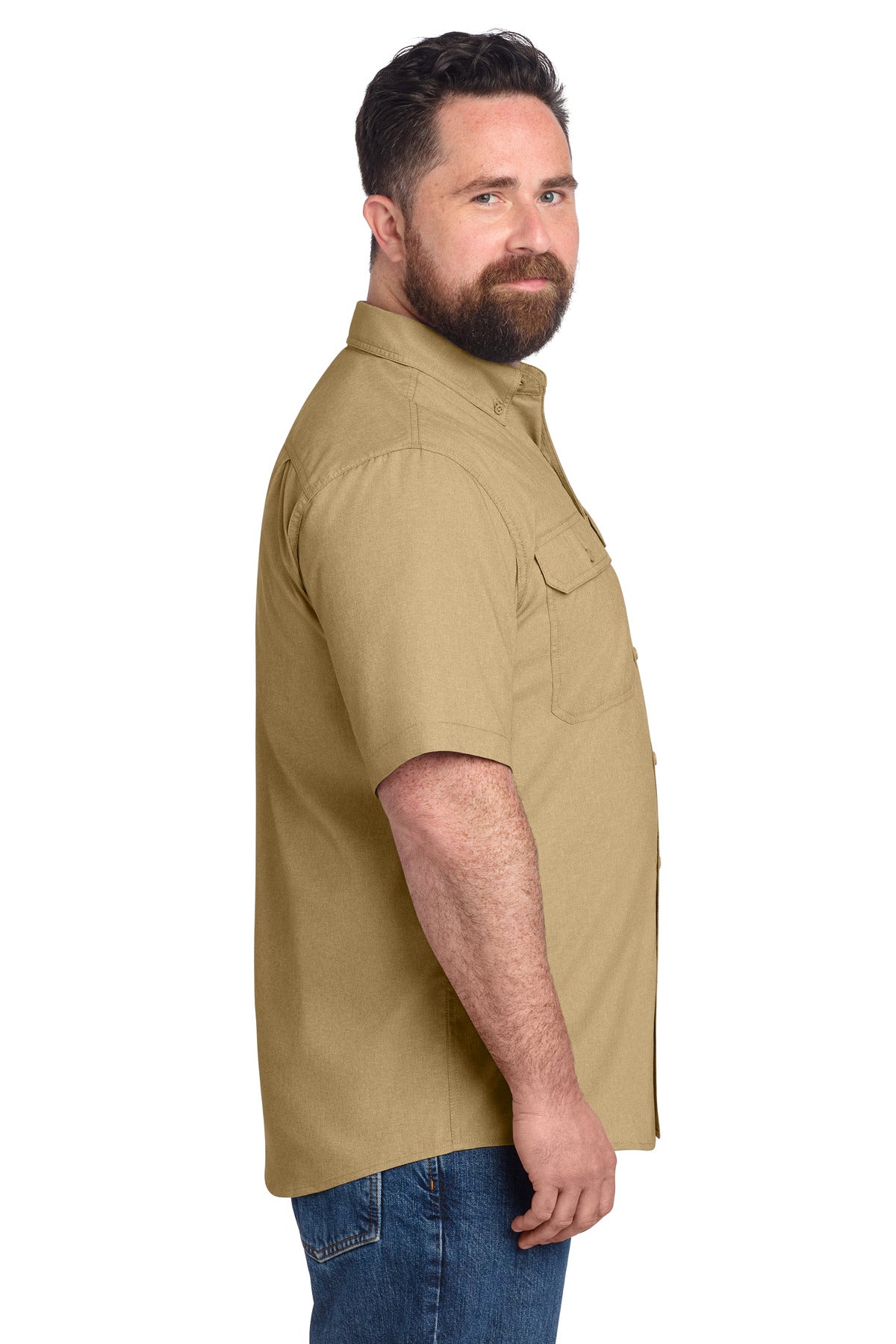 DarkKhaki Carhartt Force Solid Short Sleeve Shirt CT105292 plain