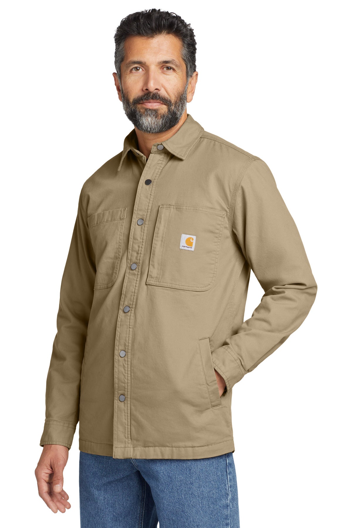 DarkKhaki Carhartt Rugged Flex Fleece-Lined Shirt Jac CT105532 plain