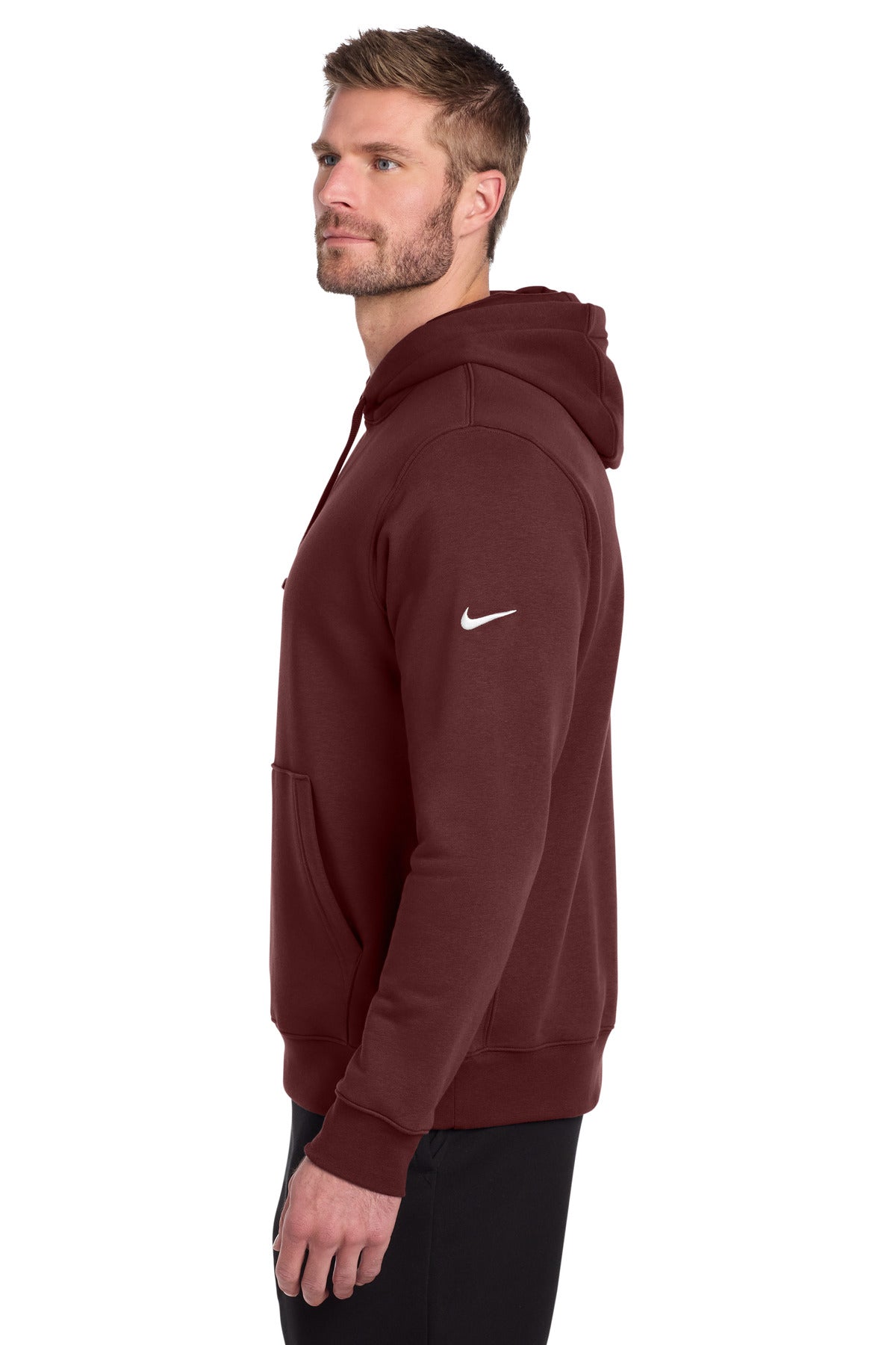DarkTeamRd Nike Club Fleece Sleeve Swoosh Pullover Hoodie NKDR1499