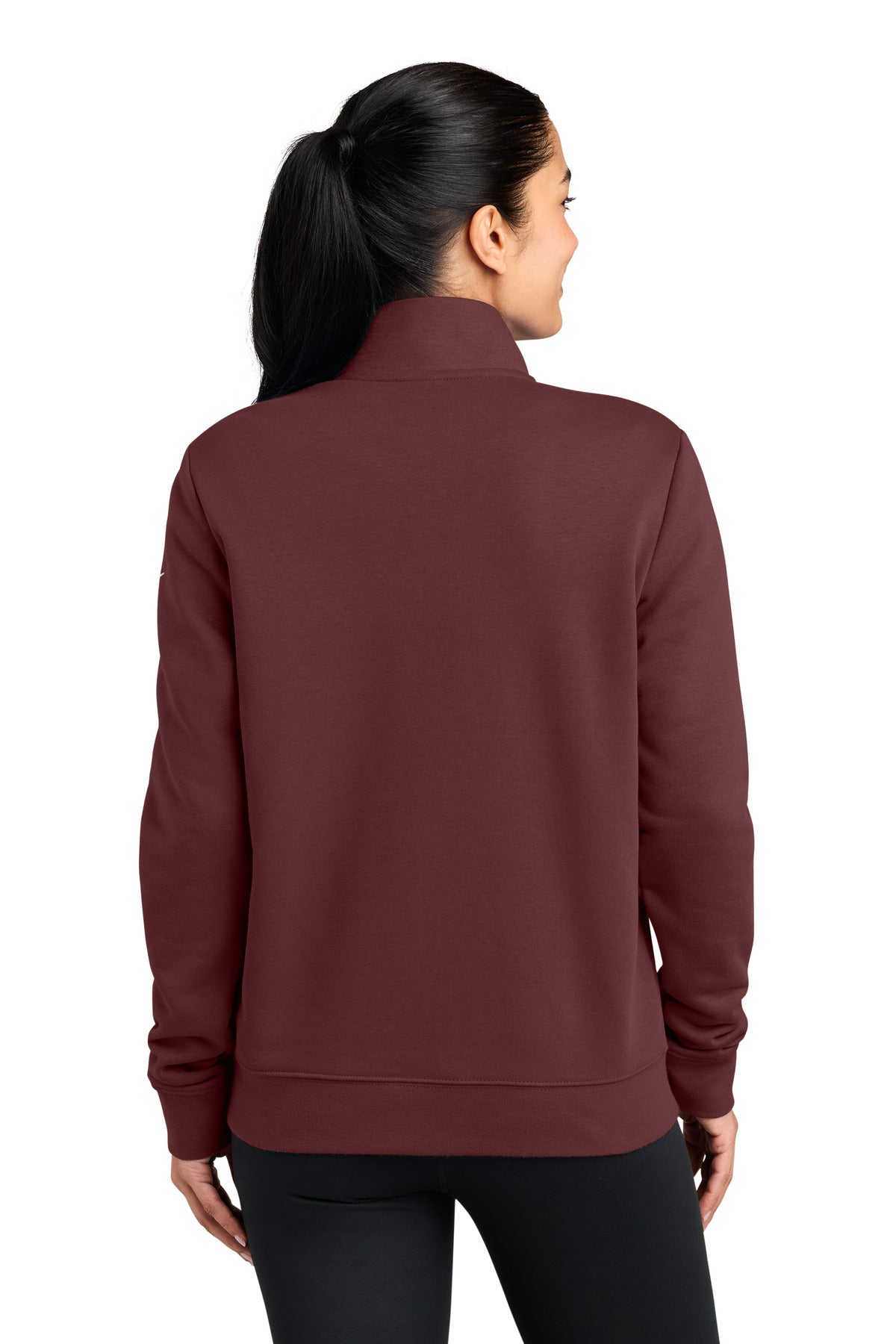 DarkTeamRd Nike Women's Club Fleece Sleeve Swoosh 1/2-Zip NKDX6720