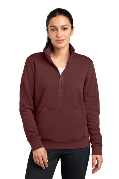DarkTeamRd Nike Women's Club Fleece Sleeve Swoosh 1/2-Zip NKDX6720