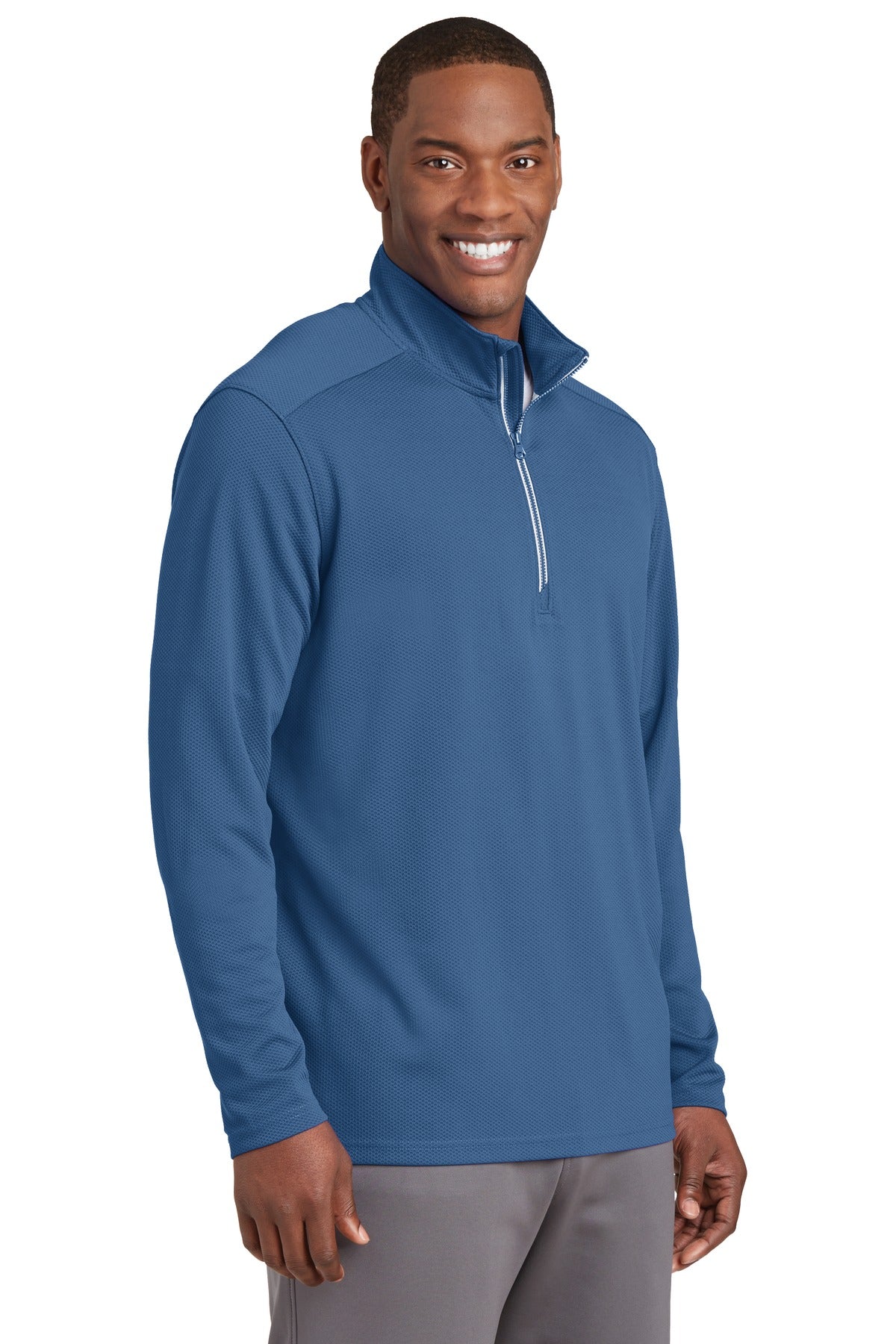 Dawn Blue Sport-Tek Sport-Wick Textured 1/4-Zip Pullover. ST860 plain