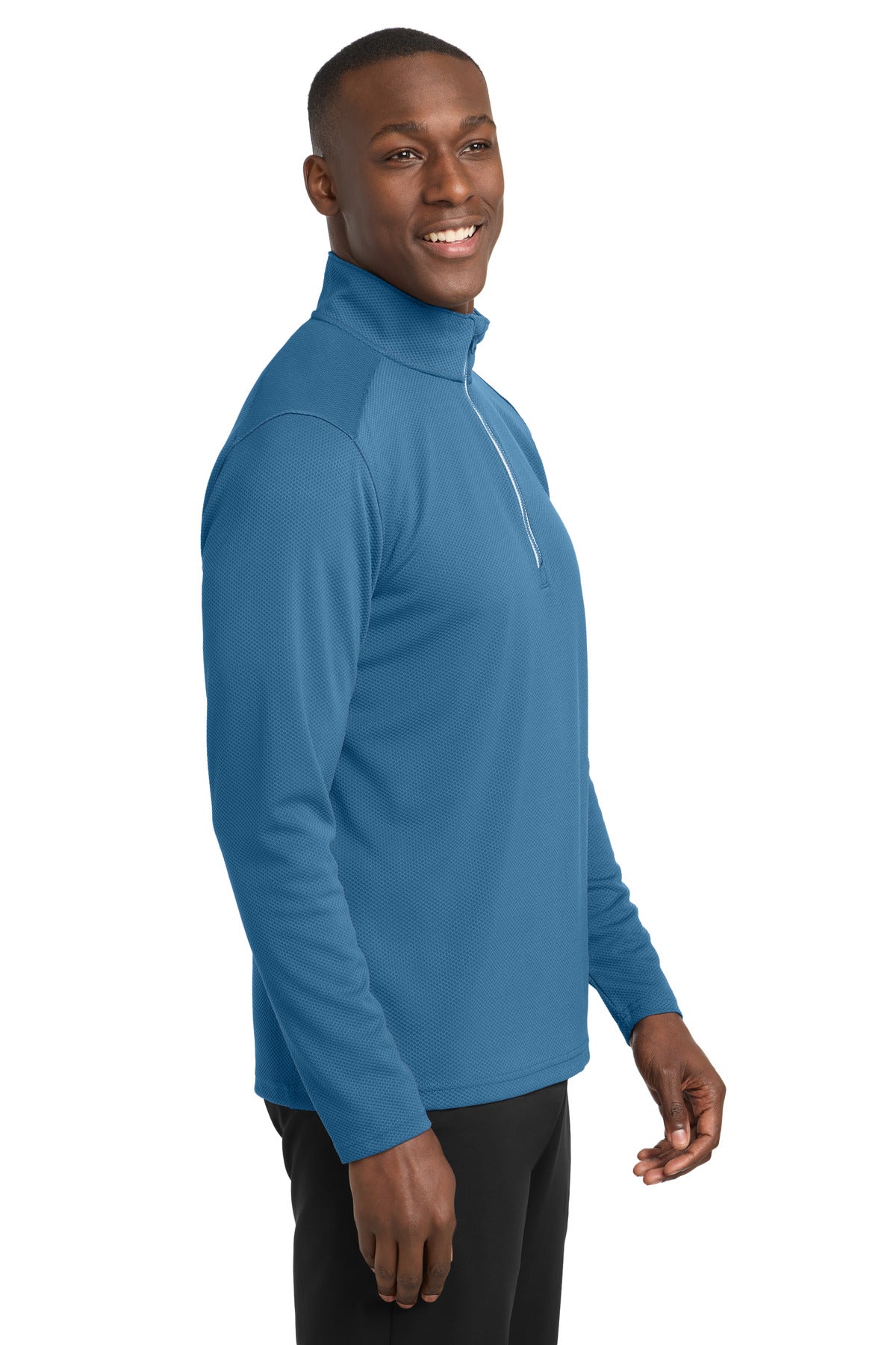 Dawn Blue Sport-Tek Sport-Wick Textured 1/4-Zip Pullover. ST860 plain
