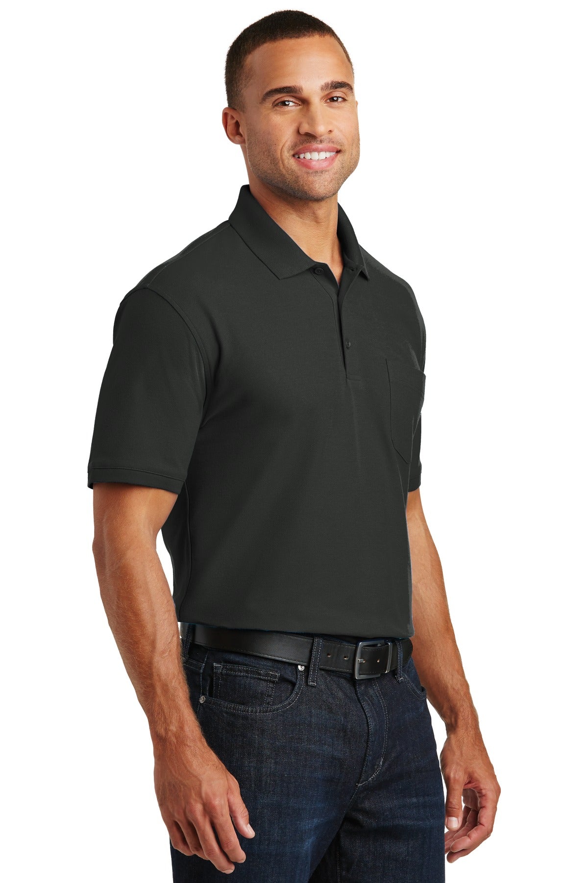 Deep Black Port Authority Core Classic Pique Pocket Polo. K100P plain