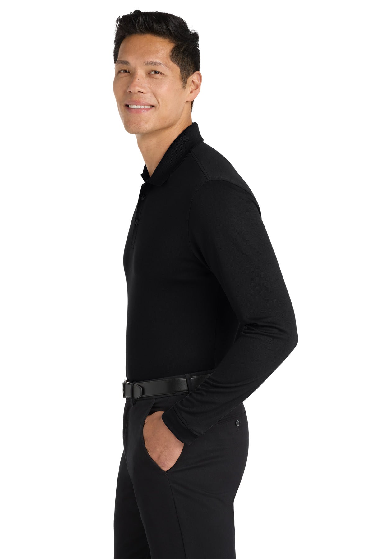 Deep Black Port Authority Dry Zone UV Micro-Mesh Long Sleeve Polo K110LS plain