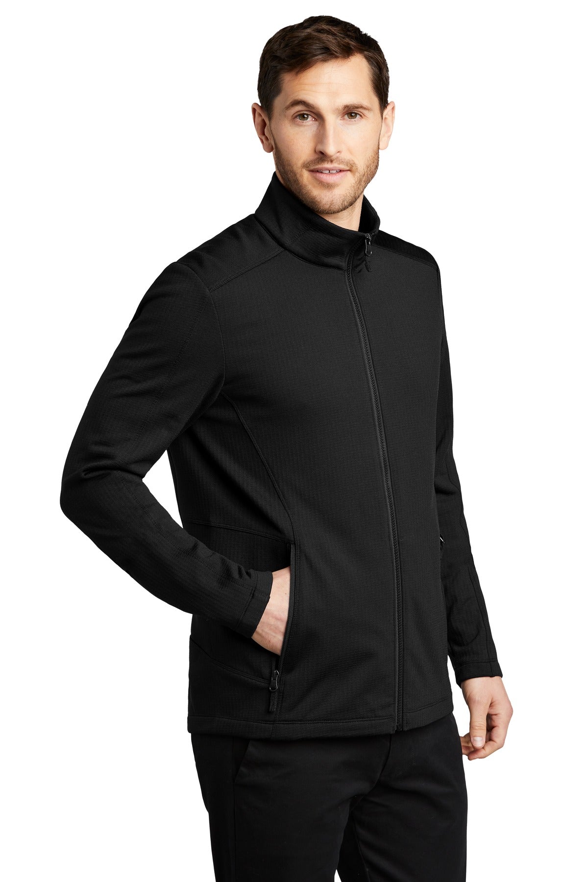 Deep Black Port Authority Grid Fleece Jacket. F239 plain