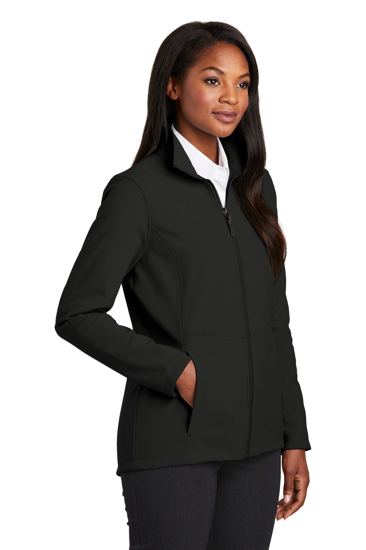 Deep Black Port Authority Women's Collective Soft Shell Jacket. L901 plain