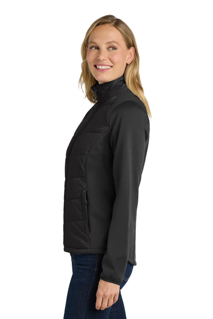 Deep Black Port Authority Women's Hybrid Soft Shell Jacket. L787 plain